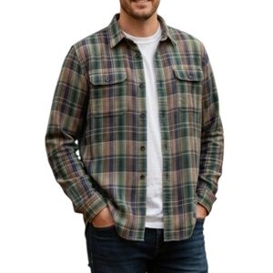 Patagonia Fjord Flannel Plaid Long Sleeve Organic Cotton Shirt - Green/Blue, L